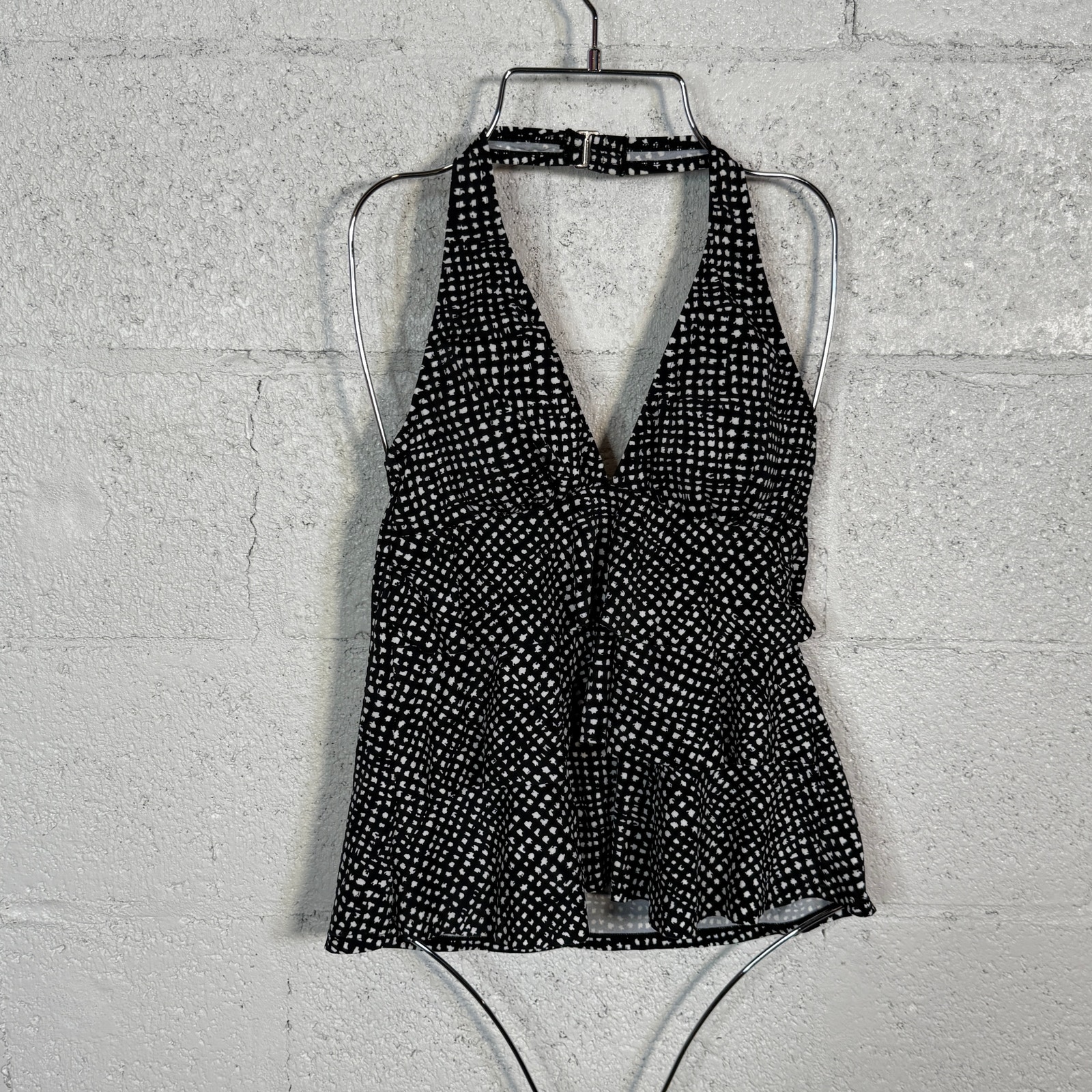Swim Solutions Womens Printed Halter Tankini Swim Top Black/White 8 $72
